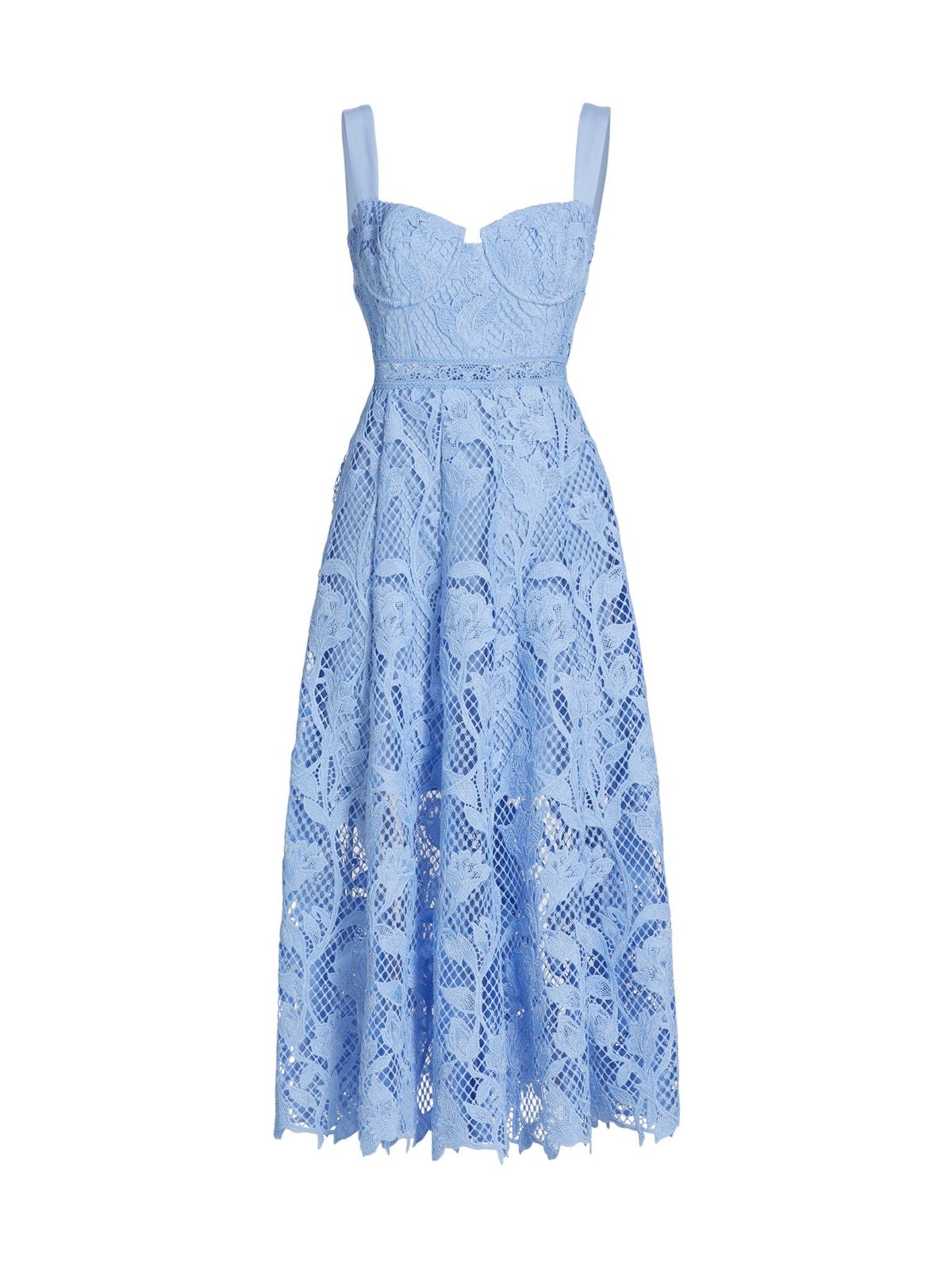 Self-Portrait Floral Lace Midi Dress Blue - 8